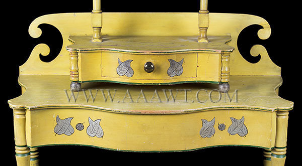 Antique Dressing Table with Mirror in Original Chrome Yellow Paint, Circa 1820, drawer detail